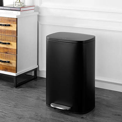 happimess Connor 2-Piece Stainless Steel Trash Can, Charcoal Black | 13.2 and 1.3 Gallons, Rectangular, Soft-Close Lid, Fingerprint Resistant, Step Pedal, 20 Liners, 26" and 12" Height - color: Black
