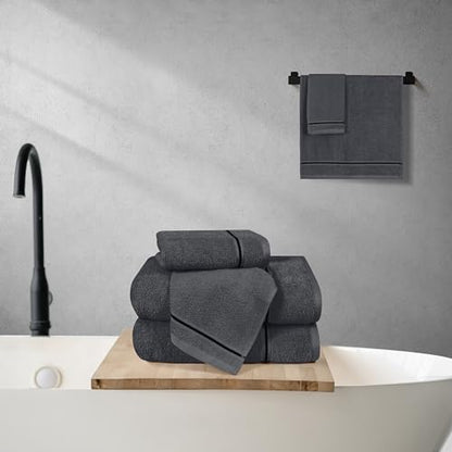 MyOwn Ultra Soft 6 Pack Cotton Towel Set, Contains 2 Bath Towels 28x55 inch, 2 Hand Towels 16x24 inch & 2 Wash Coths 12x12 inch, Ideal Everyday use, Compact & Lightweight - Charcoal Grey - color: Charcoal Grey, size: 6 Piece Set