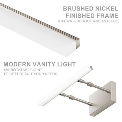 Aipsun Brushed Nickel Vanity Light 16 inch Modern Wall Sconces Adjustable LED Bathroom Light Fixtures Over Mirror Rotatable Vanity Lighting 5500K - color: Brushed Nickel, size: 15.7 in