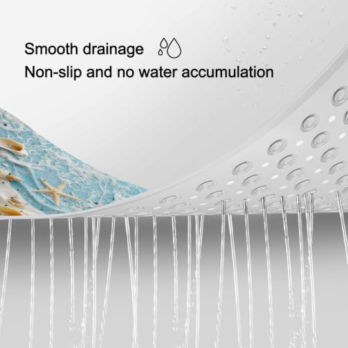 LNOND Summer Beach Bathtub Mat Non Slip, 40 X 16 Inch Tub Mat for Bathroom, Starfish and Seashells Bath Tub Shower Mat with Drain Holes and Suction Cups - color: Starfish and Seashells Bathtub Mat