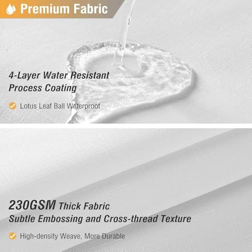 72x90 Linen Textured Waterproof Thick Fabric Shower Curtain Set, White | Long Size, 230GSM Polyester, Heavy Duty Cloth, Weighted Hem, 12 Plastic Hooks, Modern Luxury Hotel Style, Machine Washable - color: White, size: 72"W x 90"L (Pack of 1)