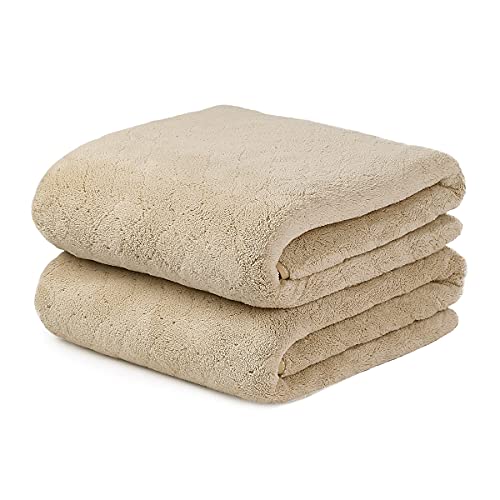 JML Microfiber Bath Towels, Coral Fleece - Camel, 30 in x 60 in | Hanging Loop, Super Soft, Absorbent, Lint Free, Fade Resistant, Lightweight, Quick Dry, Use for SPA , Sauna, Salon Hair Wrap - color: Camel, size: 2 Pack (30 in x 60 in)