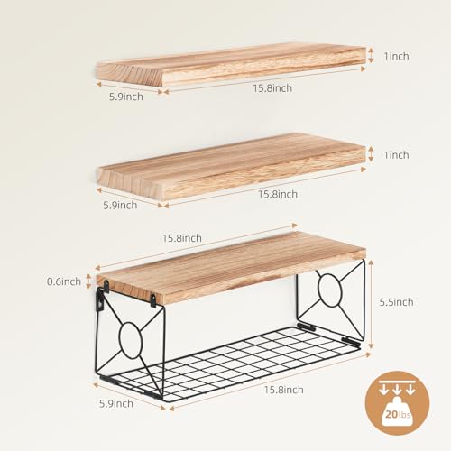 Bathroom Shelves - Shelves Over Toilet with Storage Basket, for Home Décor and Storage, Paulownia Wood, Baked Finish, Waterproof, Bathroom/Kitchen/Living Room