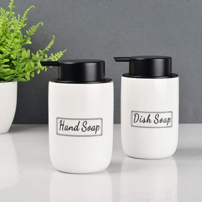 BosilunLife Foaming Soap Dispenser Set - White Ceramic Foam Hand Dispenser | 12oz Soap Dispenser Set with Rust Proof Pump, 4Pcs Clear Stickers for Kitchen, Bathroom - 2 Pack - color: White-foam Pump