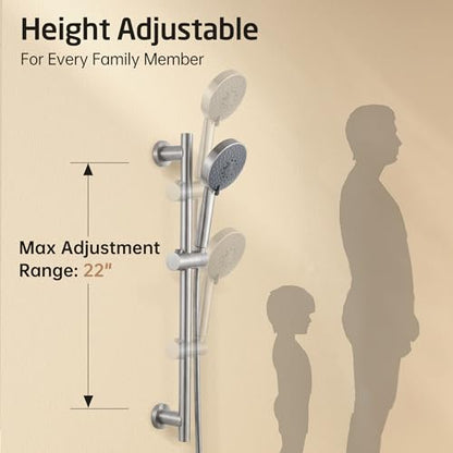 KES Adjustable Shower Head with Slide Bar, 5-Function Handheld Sliding Shower Head with Extra Long Hose Wall Mount Brushed Finish, F204-BS-C1 - color: Brushed Grey