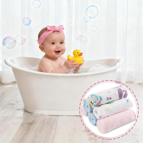 Baby Washcloths, 24Pack Baby Wash Cloths Extra Soft & Ultra Absorbent, Baby Towels and Washcloths Face Towels for Unisex Boys Girls Body, Washclothes Gentle on Sensitive Skin, 9x9 Mermaid - color: Mermaid