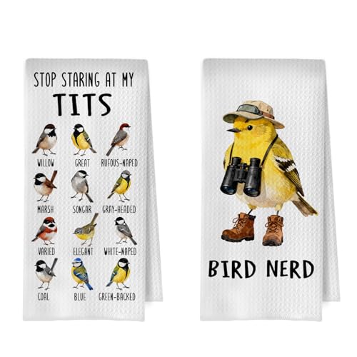 Bird Gifts Kitchen Towels Set - Funny Bird Nerd Decorative Waffle Dish Towels, Birdwatching Graphic Hand Towel, Humor Tit Birds Tea Towel, 16x24 Inch Set of 2 - color: Bird Gifts Set