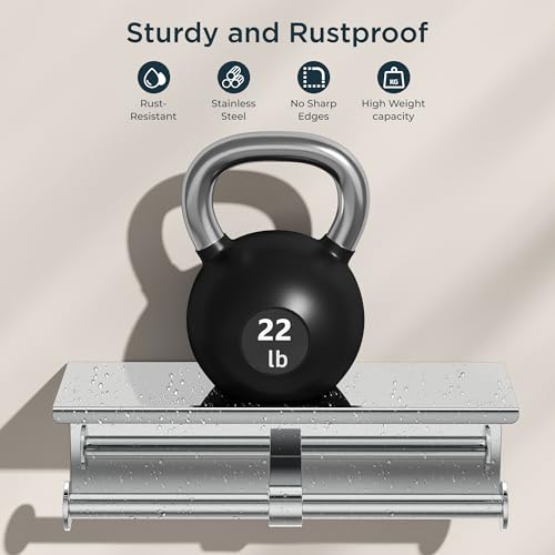 FORIOUS Toilet Paper Holder with Shelf, Commercial Toilet Paper Dispensers | Chrome | Wall Mount Bathroom Tissue Holder | SUS304 Stainless Steel Rustproof | Double Tissue Roll Holder - color: Chrome