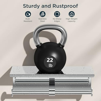 FORIOUS Toilet Paper Holder with Shelf, Commercial Toilet Paper Dispensers | Chrome | Wall Mount Bathroom Tissue Holder | SUS304 Stainless Steel Rustproof | Double Tissue Roll Holder - color: Chrome