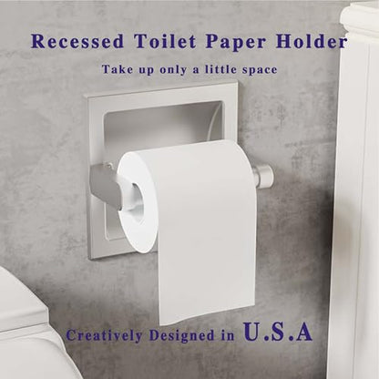 Recessed Toilet Paper Holder Wall Mount Brushed Nickel | 304 Stainless Steel Post Pivoting Design Easy to Change Roll, in Wall Toilet Paper Holder for Mega Roll for Bathroom - color: Brushed Nickel