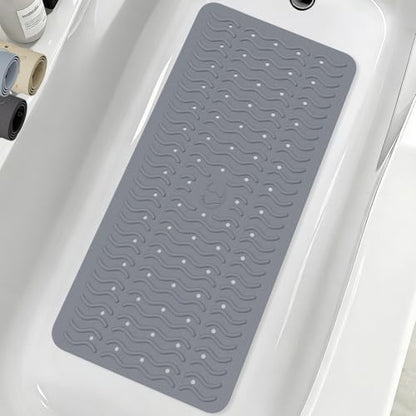 Non Slip Bathtub Mat & Shower Mat, 31x15'' Anti Slip Bath Mat for Tub, Soft TPE Anti-Skid Bathroom Mat with 194 Suction Cups & Drain Holes, Wave-Textured Grip, Machine Washable, Grey - color: Grey