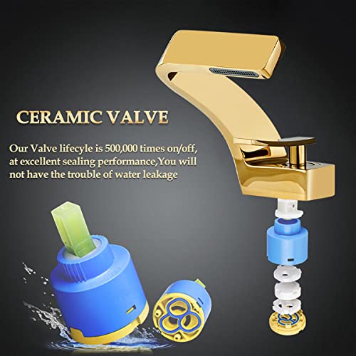 becola Single Hole Bathroom Sink Faucet, Single Handle Hot and Cold Water Mixer Tap, Lavatory Vanity Sink Faucet Including Two US Standard 3/8" Hoses-(Gold) - color: Gold
