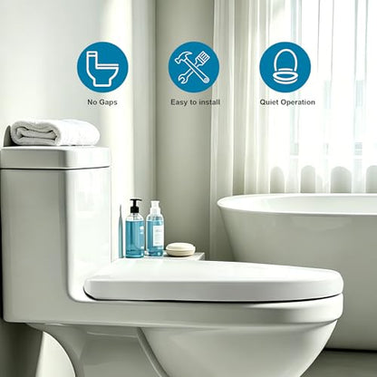 elongated U Toilet Seat Soft Close Quick Release White PP Seat | Soft close toilet seat with quick release hinge, durable PP material, stable design, easy cleaning and simple installation - size: 18.3*14.2in