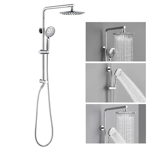 9 Inch Rain Shower Head System with Handheld Spray, Handheld Shower Heads with Multi Spray Modes, Brass Diverter Valve, 360° Swivel Adjustable Rainfall Shower, Chrome Shower Faucet Set for Bathroom - color: Chrome, style: 1.8 Gallons Per Minute-Round