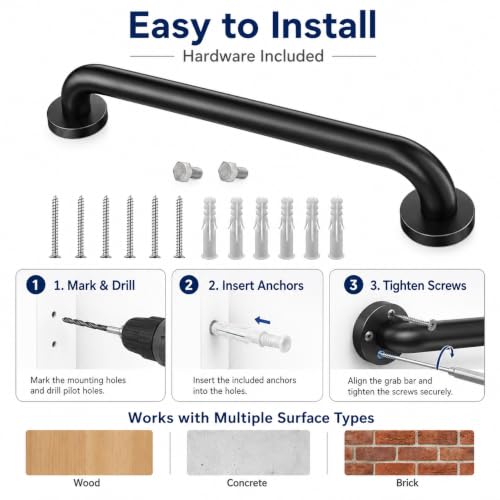12 Inch Matte Black Stair Handrail, 1 Pack Industrial Wall Mounted Handrail for Indoor Outdoor Stairs, Balcony, Porch and Elderly Safety Support - style: Black 1 Pack 12 Inch