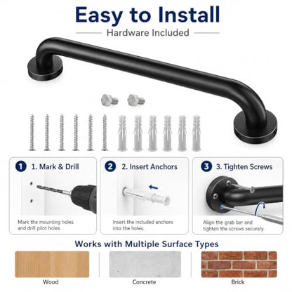 12 Inch Matte Black Stair Handrail, 1 Pack Industrial Wall Mounted Handrail for Indoor Outdoor Stairs, Balcony, Porch and Elderly Safety Support - style: Black 1 Pack 12 Inch
