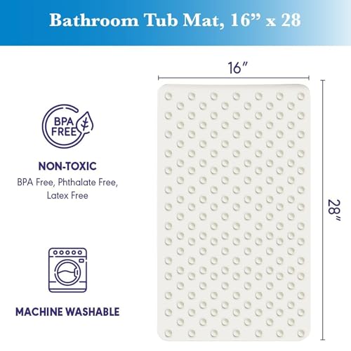 Epica Bathtub Mat Non Slip, Rubber Bath Mat for Kids, Baby, Pet, 16 x 28