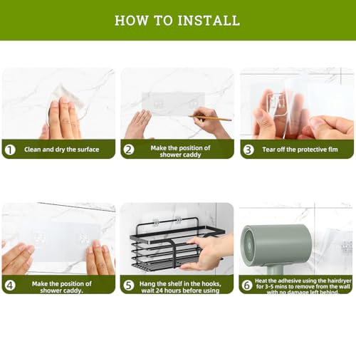 MIUTME 4-Pack Shower Caddy Adhesive Replacement, Strong Transparent Adhesive Hooks,Waterproof Shower Strips,No Drilling,for Soap Holder, Bathroom Storage Shelves and Kitchen Racks - size: 6
