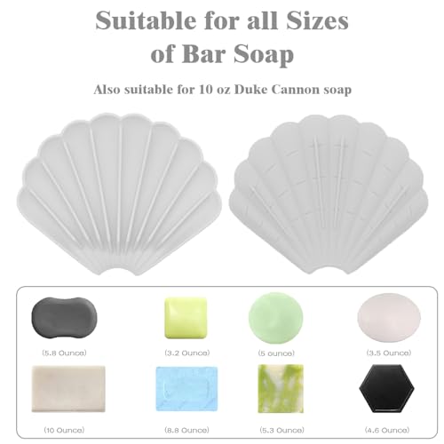 Silicone Soap Dish with Drainage - Shell Shaped for Bathroom & Kitchen Sinks (3 Pcs, Blue, White & Gray)