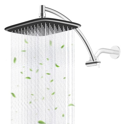 Rain Shower Head with 12" Metal Extension Arm, 10" High-Pressure Showerhead | Chrome Finished, Boosting Rainfall/Fixed Showerhead, Shower Head Extender Adjustable Height/Angle, 1-Min Easy to Install - color: Chrome, size: 12 Inch