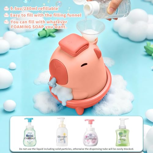 Cute Soap Dispenser - Pink Kids Automatic Foam Hand Soap Dispenser Touchless,Wall Mount Waterproof USB Rechargeable, 9.5oz for Bathroom, Office, Hotel, Hospital, Preschool Children - color: Pink Capybara