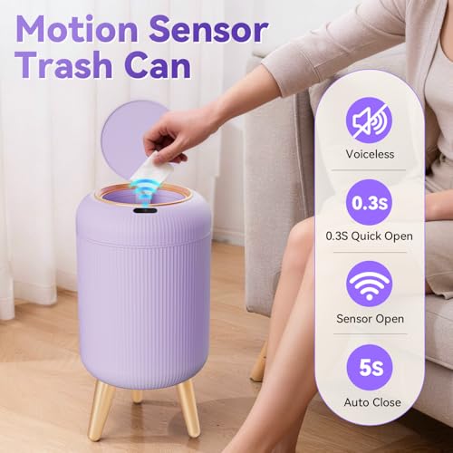 Bathroom Trash Can Automatic Touchless,3 Gallon Purple Gabage can | Motion Sensor Trash Can with Lid and legs,Smart Diaper Garbage Bin,Auto Small WasteBasket for Bedroom,Office,Restroom,Laundry - color: Purple
