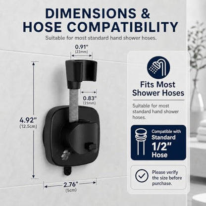 Suction Cup Shower Head Holder, Black Lever Lock Adjustable | Strong Suction Hold, Lever-Lock No-Drill Mount, Adjustable for Tile, Glass, Marble and Metal; Fits Most 1/2-Inch Hoses - style: Matte Black-D