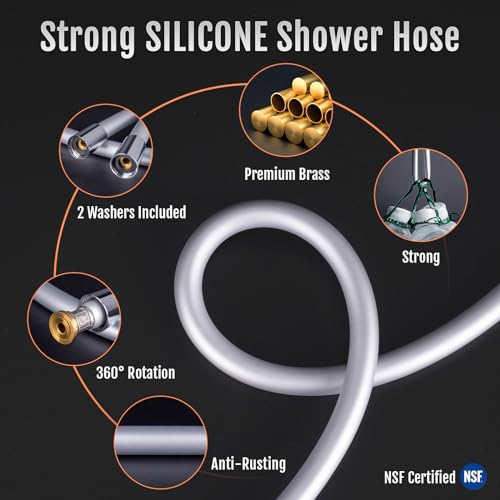 Shower Hose, Ultra-Soft Silicone Shower Hose Extension, Anti-Kink Designed Long Handheld Shower Head Hose Replacement with Brass Insert and Nut, 69 Inches, Silver - color: Silver, size: 69 Inches