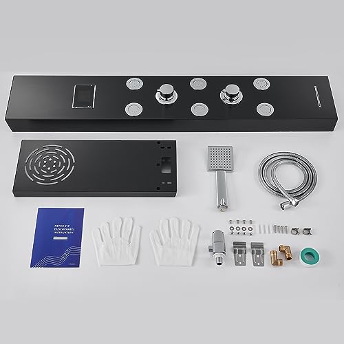 LED Rainfall Shower Tower System, Stainless Steel Hydroelectric Shower Panel Tower System (No battery need) with 6 Pcs Body Jets, Black - color: Black - 6 Body Jets