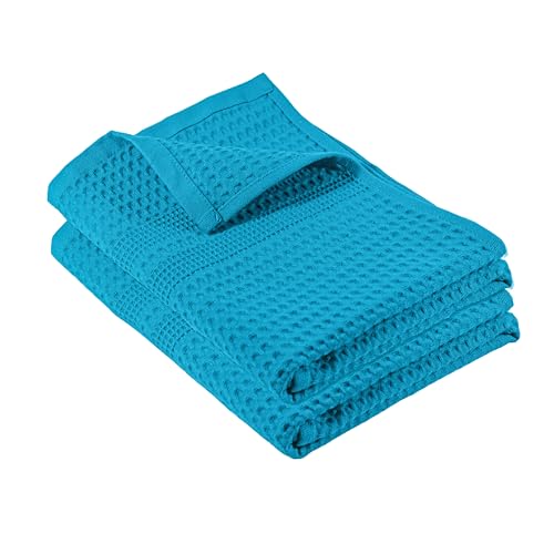 GILDEN TREE Waffle Hand Towels for Bathroom Quick Dry Towel Super Absorbent Thin 100% Cotton Lint Free, Hand Towels for Bathroom Set of 2, Classic Style (Aqua) - color: Aqua, size: Hand Towel (2 Pack)