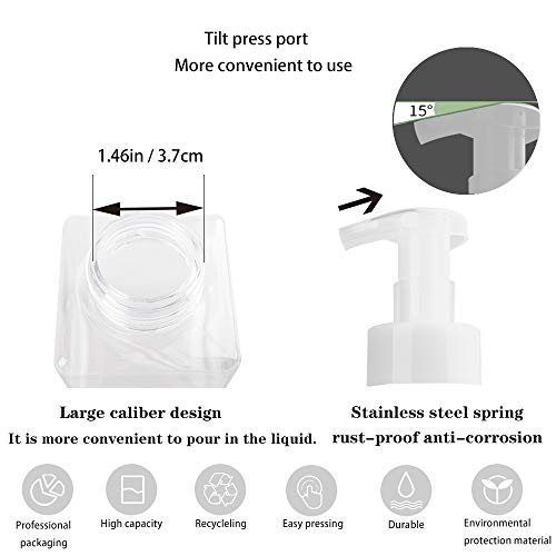 2 Pack Foaming Soap Dispenser, 15 Oz Refillable Plastic Pump, Clear | 450ml Empty Foam Soap Bottles for Hand Soap, Ideal for Bathroom Vanities, Kitchen Sink, Hospital, Clinic and More