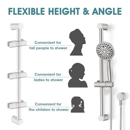 Hand Shower with Slide Bar, High Pressure 10 Setting Handheld Shower Head, Adjustable Height 24" Slide Bar, Wall Supply Elbow and 6.6ft Extra Long Shower Hose - Brushed Nickel - color: Brushed Nickel