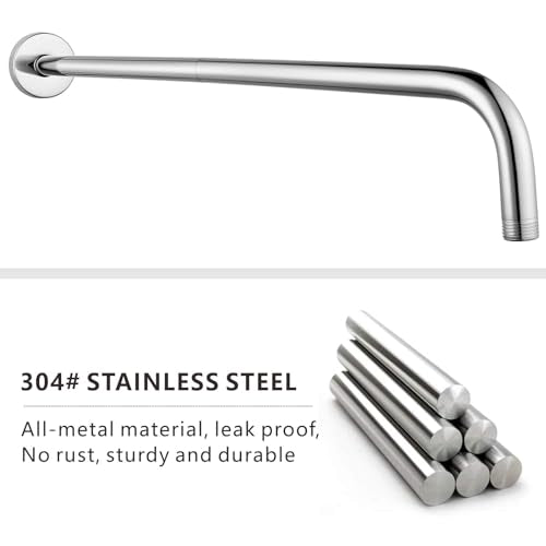 Voolan Shower Arm with Flange and Teflon Tape, Extension Shower Head Arm for Bathroom Fixed Shower Head, Solid Stainless Steel, Wall Mounted (24 Inch, Chrome) - color: Chrome, style: 24 Inch