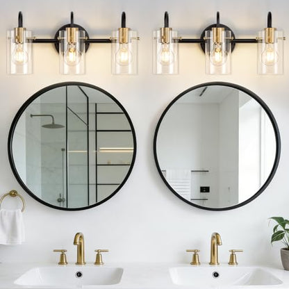 3 Light Bathroom Vanity Light, Black and Gold Bathroom Wall Light Fixtures with Clear Glass Shade, Modern Wall Sconces Wall Lamp Over Mirror Kitchen Living Room Bedroom Hallway Cabinet - color: Black Gold