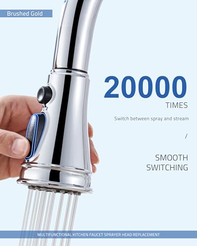 Kitchen Faucet Spray Head Replacement with 15 Adapters, 3-Function, Chrome | Pull Down Faucet Sprayer Head, Easy to Install, Compatible with Delta Moen Kohler, 3 Modes, for Kitchen Sink Faucet - color: Chrome