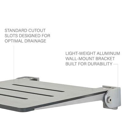 Sechrome 18 inch Silhouette Slimline Folding Wall Mount Shower Bench Seat, Gray Weathered Ash Seat with Silver Frame - color: Weathered Ash With Silver Frame