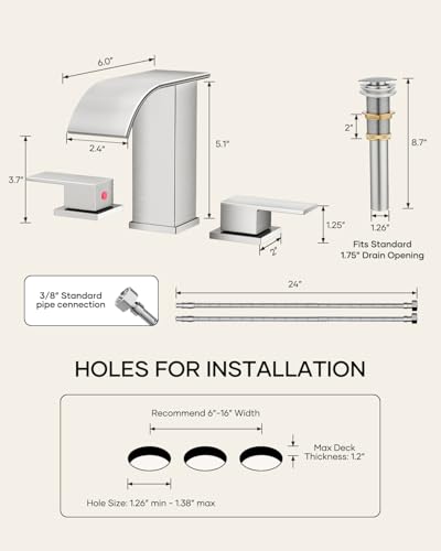 AVSIILE Waterfall Bathroom Faucet 3 Hole, Brushed Nickel 8 Inch Widespread Modern 3 Piece Bathroom Sink Faucet, Touch On Lavatory Faucet for Vanity RV Restroom, Curved Spout - color: Brushed Nickel, style: Curved Spout