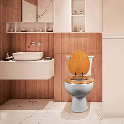 Angel Shield Durable Wood Veneer Natural Toilet Seat Metal Hinged Easy Clean Anti-scratch American Standard(Elongated,Wood Color) - color: Wood, size: Elongated-18.5”
