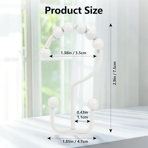 Resze Shower Curtain Hooks, Metal Double Shower Curtain Rings, White | Glide Roller Shower Hooks, Rust-Resistant Anti-Drop Shower Rings, Smooth Sliding Hooks for Bathroom Shower Rods Curtains - color: White