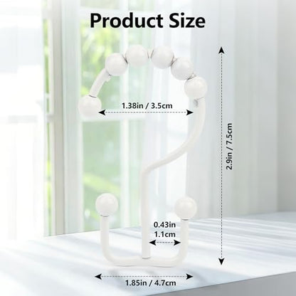 Resze Shower Curtain Hooks, Metal Double Shower Curtain Rings, White | Glide Roller Shower Hooks, Rust-Resistant Anti-Drop Shower Rings, Smooth Sliding Hooks for Bathroom Shower Rods Curtains - color: White