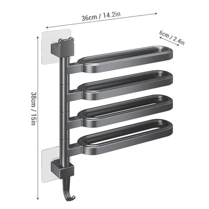 Buachois Swivel Towel Bar, 4 Arm Wall Mounted Rotating Towel Rack Holder with Hooks ABS Black for Bathroom Kitchen Balcony (4 Rods) - color: 4 Rods