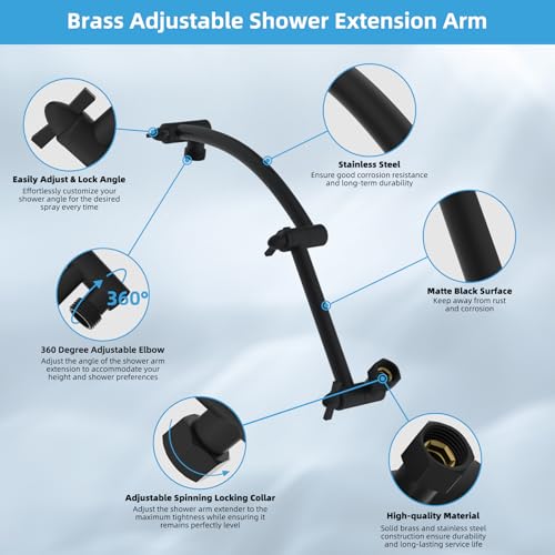 Hibbent All Metal 10'' Rain Shower Head, 16'' Extension Arm, Matte Black | cUPC Certified High Pressure Rainfall Showerhead with Solid Brass Adjustable Shower Head Extension Arm, Fixed Showerheads - color: Matte Black, style: Square 10''
