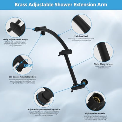 Hibbent All Metal 10'' Rain Shower Head, 16'' Extension Arm, Matte Black | cUPC Certified High Pressure Rainfall Showerhead with Solid Brass Adjustable Shower Head Extension Arm, Fixed Showerheads - color: Matte Black, style: Square 10''
