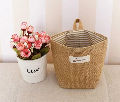 4 Pack Wall Hanging Storage Bags Hanging Storage Bags Cotton Linen Storage Basket Foldable Wall Hanging Basket Family Organizer Box Decorative Bag (Brown)3.93 * 3.93 * 5.31
