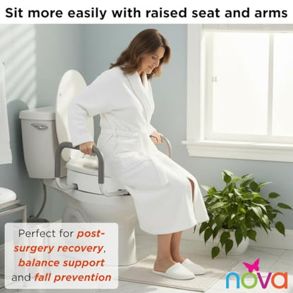 NOVA Raised Toilet Seat with Handles for Seniors – Elongated Toilet Riser with Safety Grab Bars, Elevated Toilet Seat for Elderly, Disabled & Post-Surgery Support - Elongated Toilet - style: Elongated