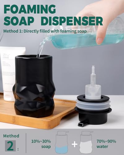 BosilunLife Hand Soap Dispenser - Foam Soap Dispenser Bathroom Ceramic Dish Liquid Soap Dispenser for Kitchen, Bathroom Countertop Soap Dispensers (Black-Foam-Sculpt) - color: Black-foam-sculpt