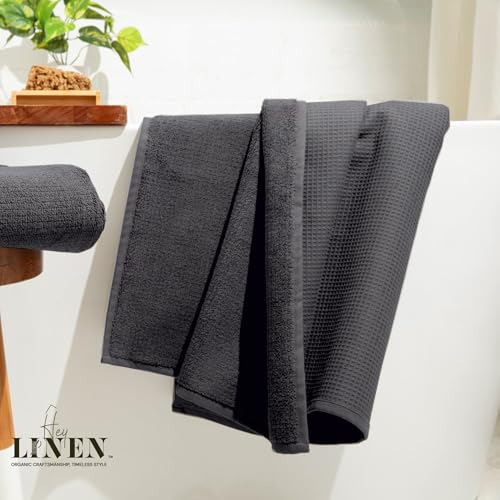 100% Organic Cotton Bath Sheet Set of 2 | Luxury 650 GSM Beach & Spa Towel Sheet | Soft Extra Large Quick Dry Towel for Bathroom | Waffle Terry Weave | Grey 35x70