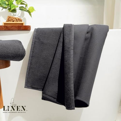 100% Organic Cotton Bath Sheet Set of 2 | Luxury 650 GSM Beach & Spa Towel Sheet | Soft Extra Large Quick Dry Towel for Bathroom | Waffle Terry Weave | Grey 35x70