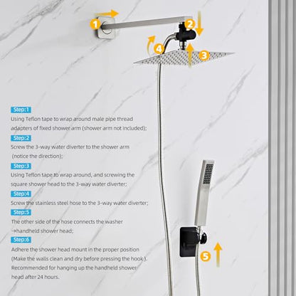 Shower Head Combo, 8 Inch Rain Shower Head with Handheld High Pressure Rainfall Shower Heads System, 15 Inch Shower Adjustable Extension Arm, Brushed Nickel - color: Brushed Nickel, style: 8 Inch with Handheld Sprayer
