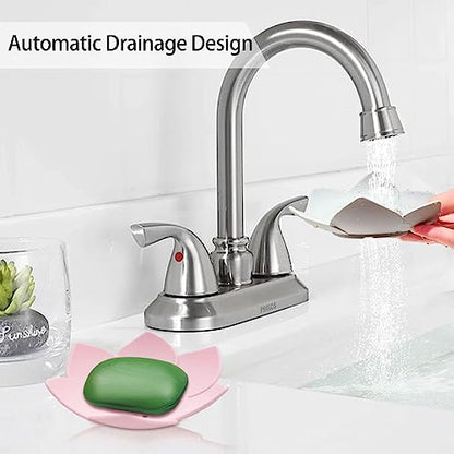 4 Pack Silicone Soap Dishes with Draining, Lotus Flowers Bar Soap Holder for Shower, Soap Saver for Counter, Bathtub, Kitchen Sink (White/Gray/Blue/Pink) - color: White/Grey/Blue/Pink